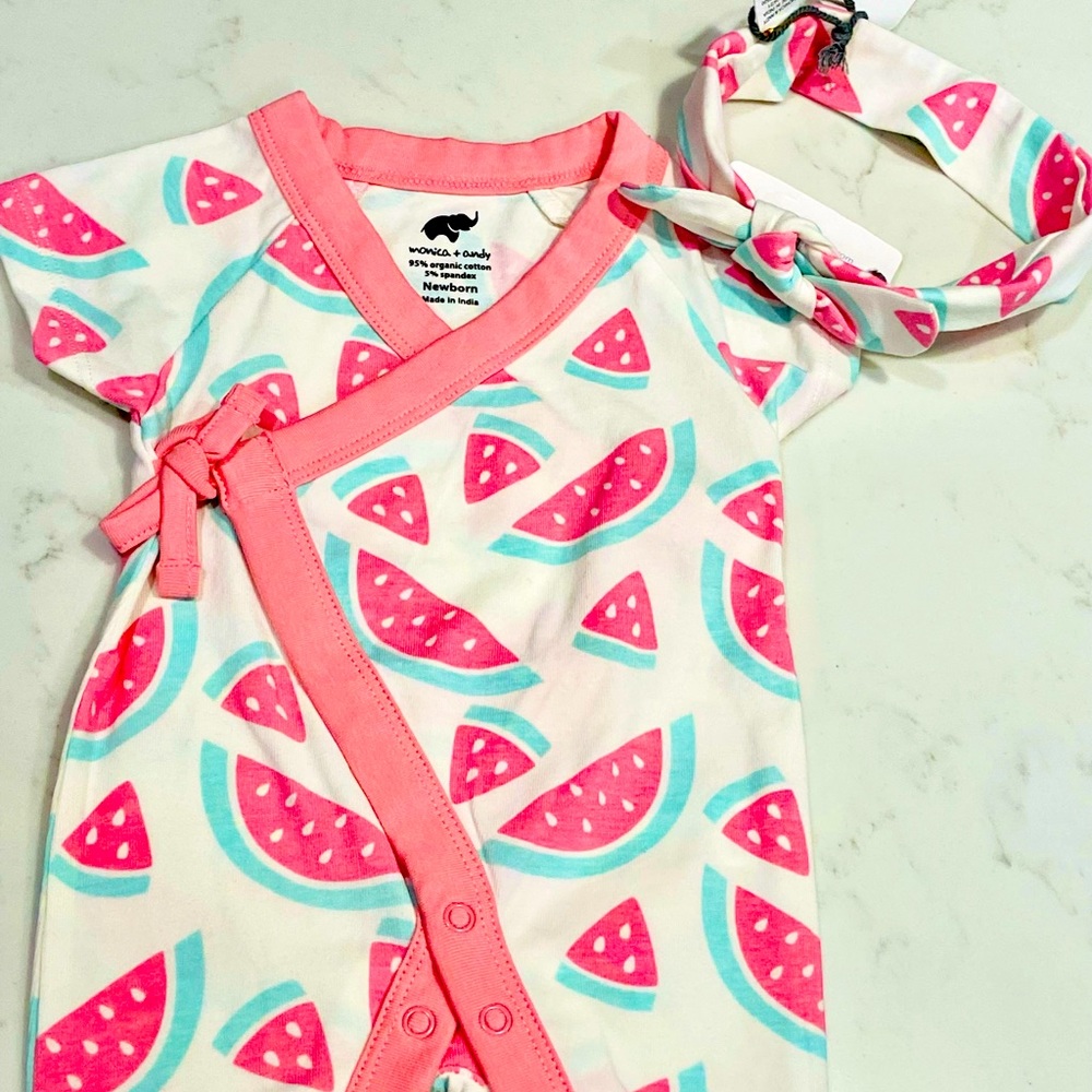Brand new “monica + andy” Sweet Baby B Romper- Watermelon Crush”
